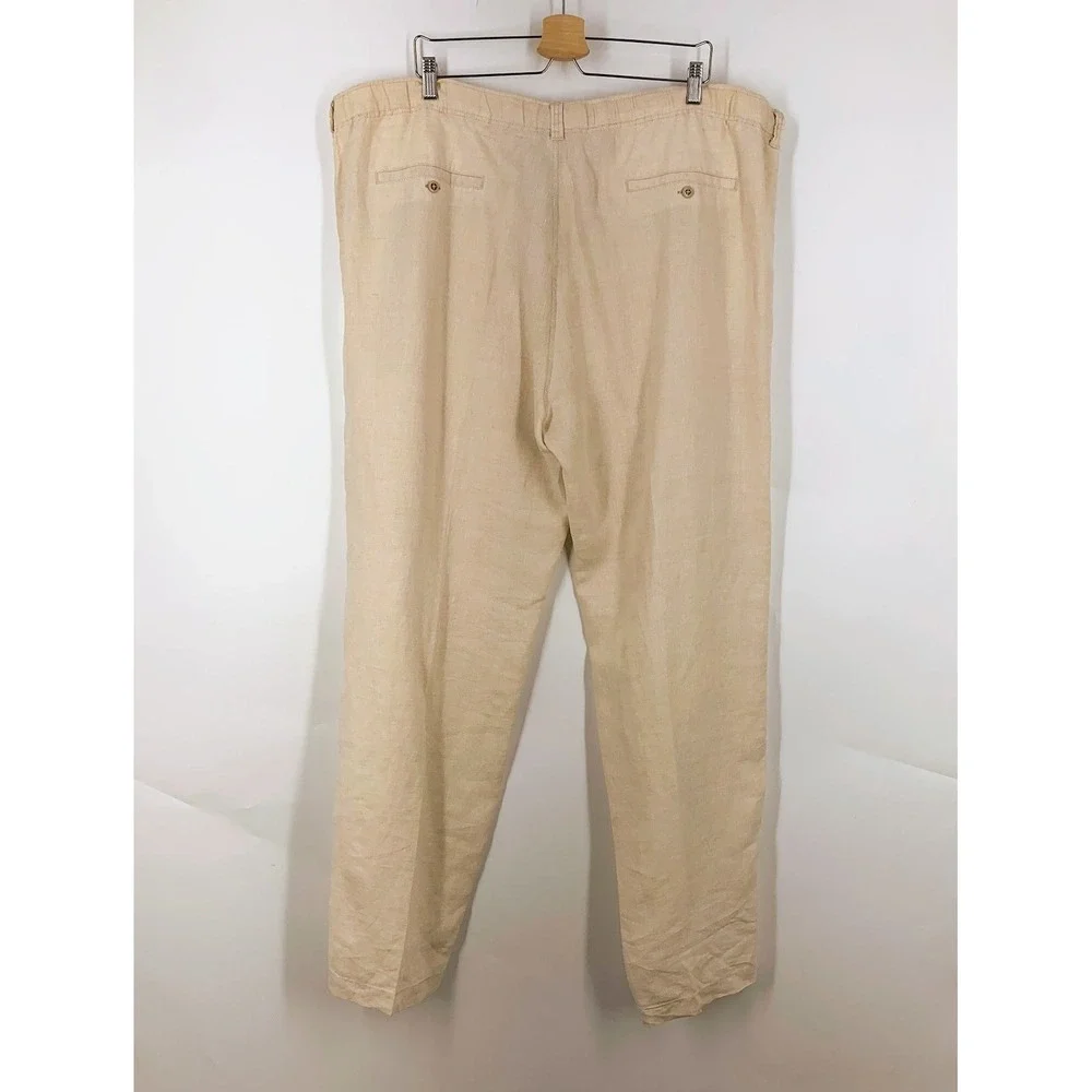 Tommy Bahama Mens‎ Linen Straight Leg Trousers Casual Beach Pants Tan Size 42